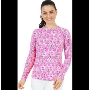 IBKUL TERRA‎ PINK Long Sleeve Crewneck Golf Shirt UPF 50 Icefil Cooling Size L